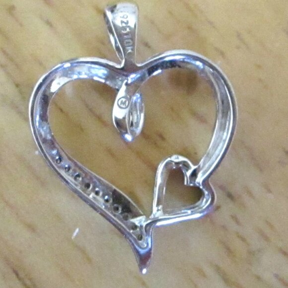 925 Sterling Silver and 10K Gold Diamond Double Heart Pendant - Picture 4 of 7